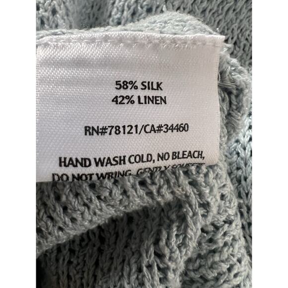 Eileen Fisher Women’s Petite L Silk Linen Blend Cardigan Size Open Front Blue - Picture 4 of 6